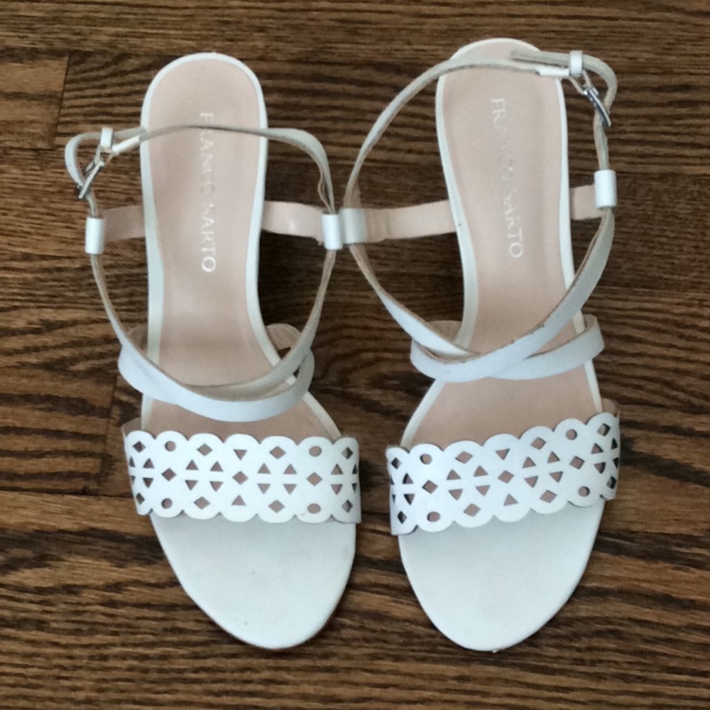 Franco Sarto White Peep Toe Sandals, Size 9.5